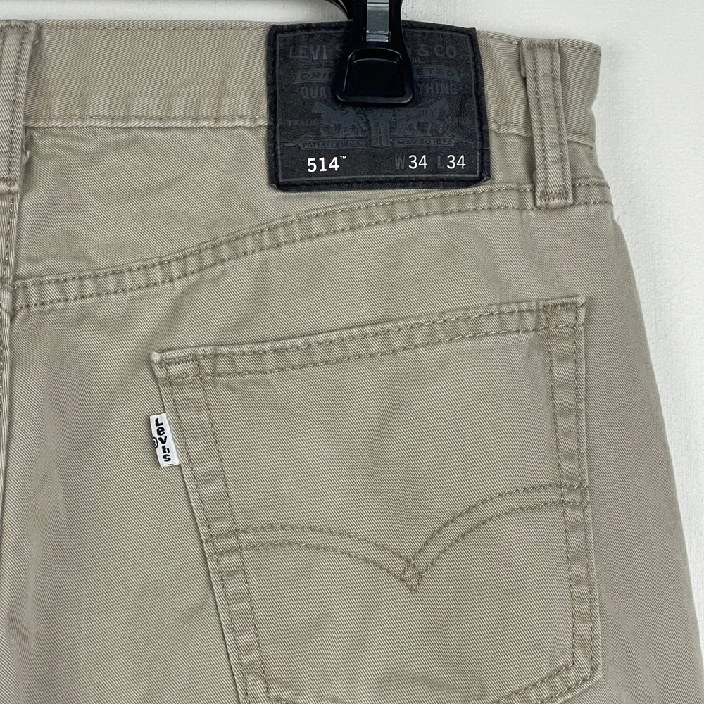 Levi's 514 Straight Fit 100% Cotton Soft Twill 34x34 Tan Khaki Jeans Pants Zip